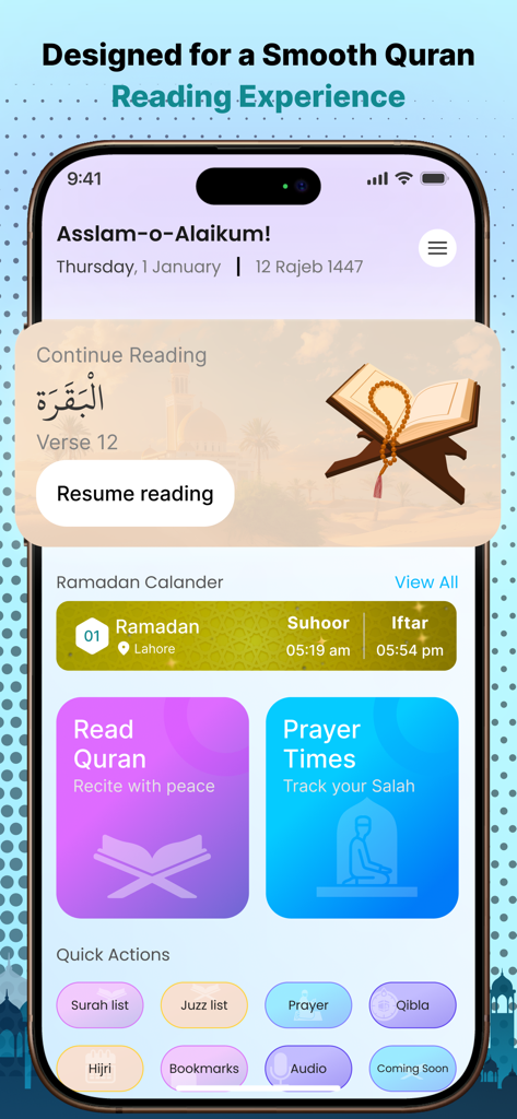 Quran-al-Hikma : Ramadan 2026 - Quran al Hikma app home screen with Ramadan calendar and prayer times dashboard
