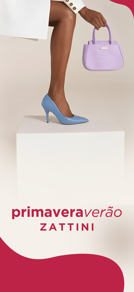 Zattini: ofertas de roupas - Sapatos azuis estilosos e uma bolsa roxa da coleção primavera-verão da Zattini.