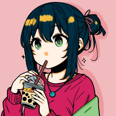 manga character drinking boba