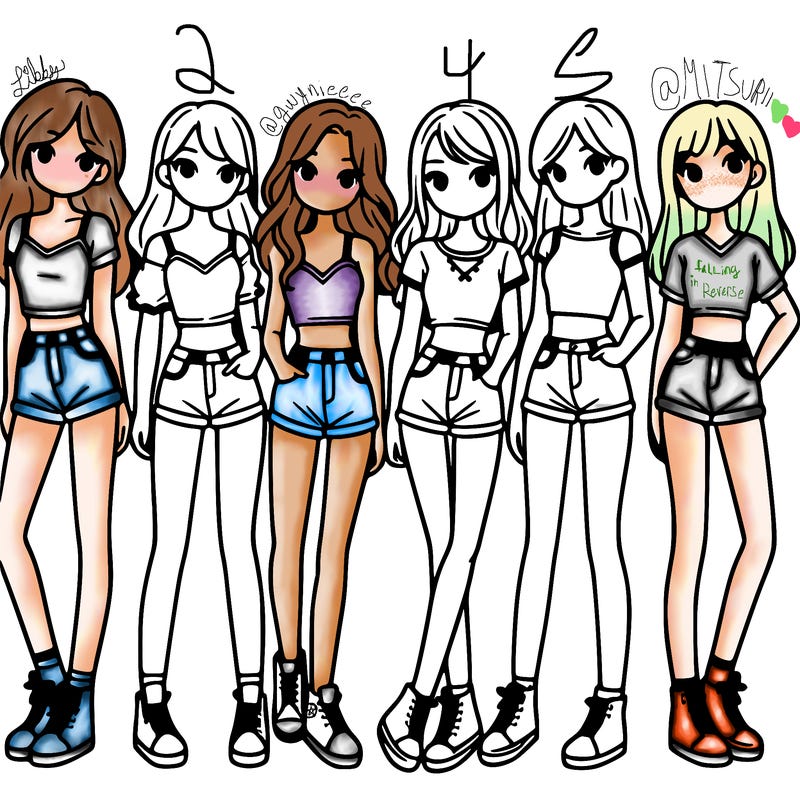 a group of girls wearing crop tops and shorts