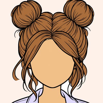 realistic girl with buns on the top of her hair
