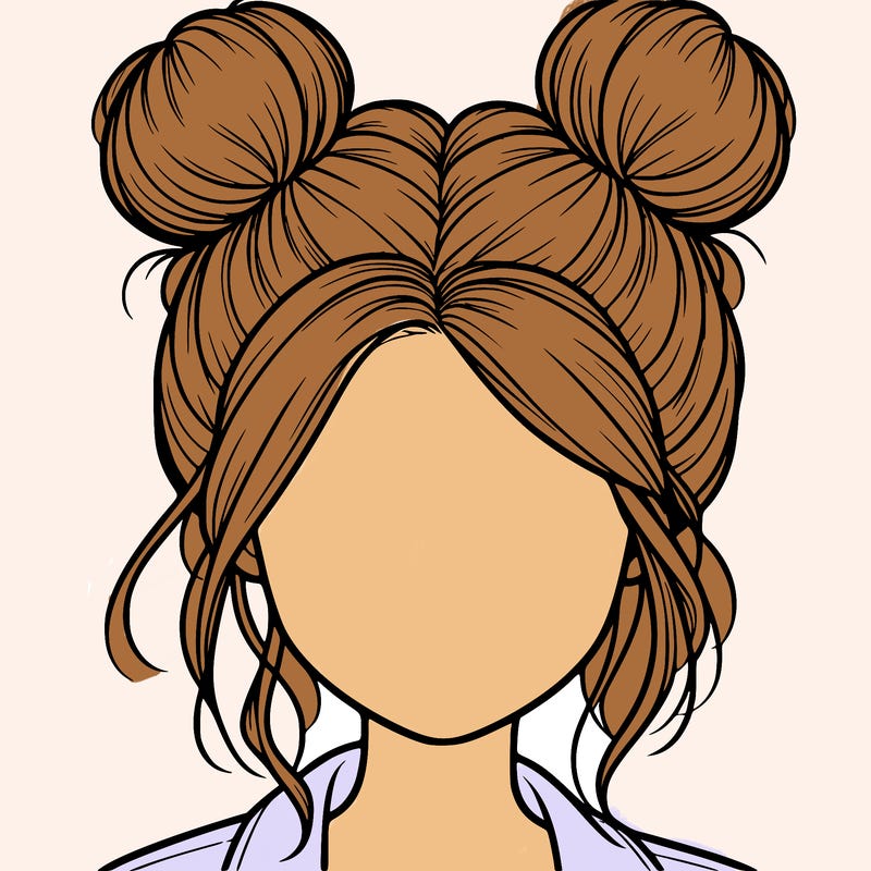 realistic girl with buns on the top of her hair
