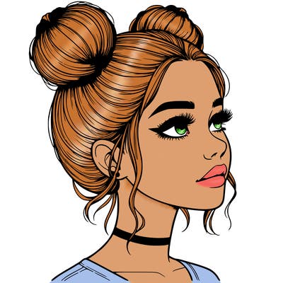 realistic girl with buns on the top of her head