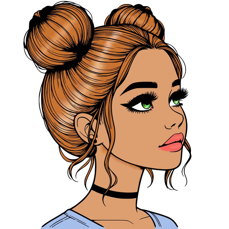 realistic girl with buns on the top of her head