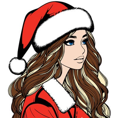 realistic girl in santa hat