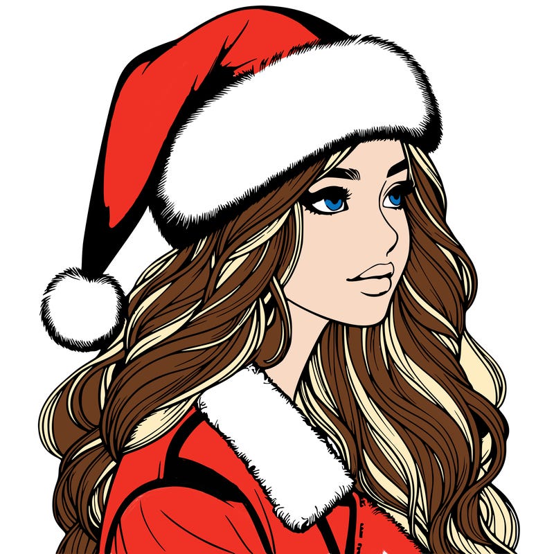 realistic girl in santa hat