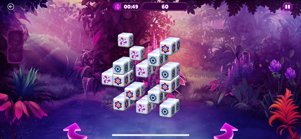 Tap Tiles - 3D Mah-jong Games - 3D mahjong tiles matching puzzle in a vibrant purple garden landscape
