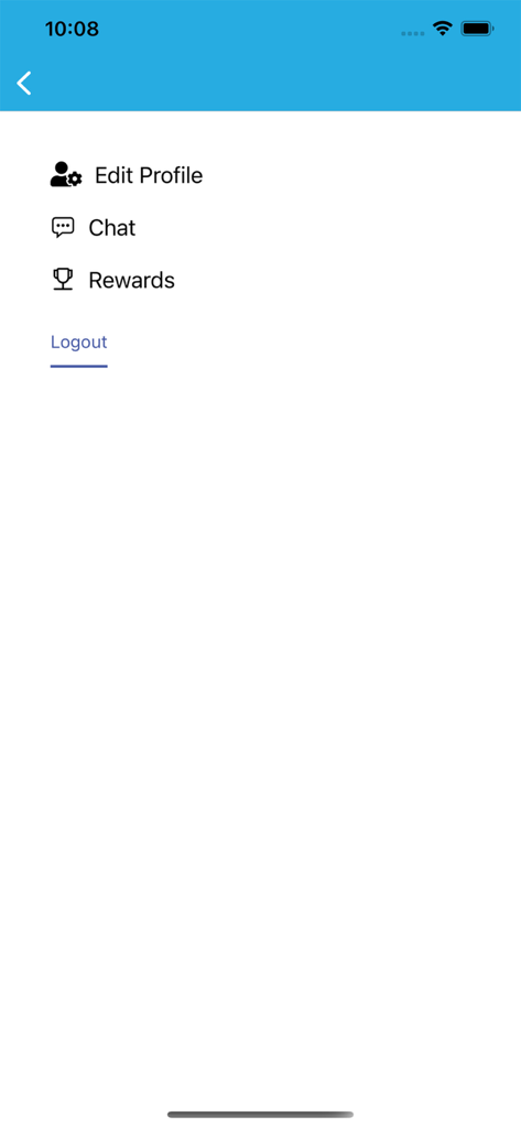 Sesame - Benutzernavigationsmenü in der Sesam-App mit Optionen für Profil bearbeiten, Chat und Belohnungen