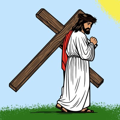 jesus holding the cross on the back