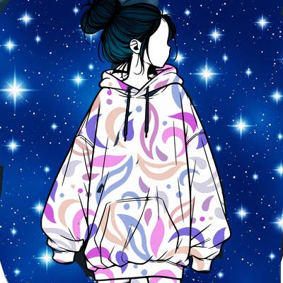 realistic girl with a oversized sweatshirt on and a bun