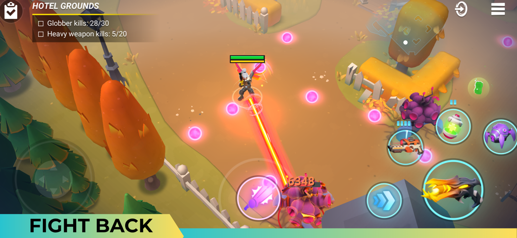 Riftbusters: Action RPG - A hero character fires a powerful laser beam at alien enemies in a top down action RPG setting