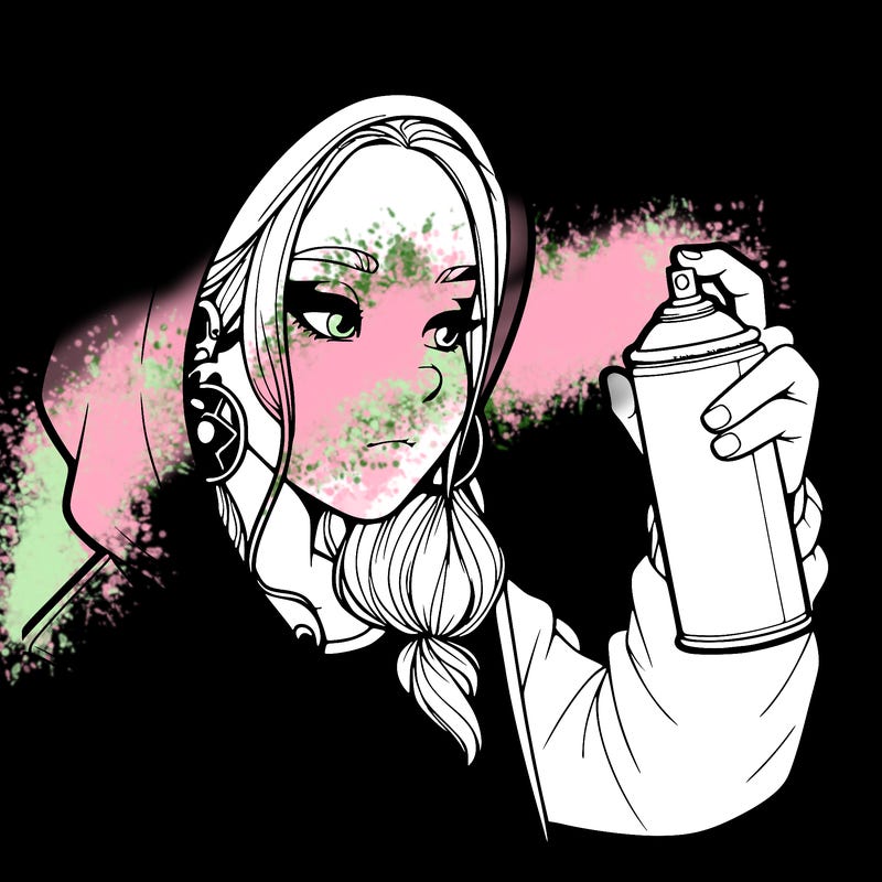 a realistic girl, spray painting