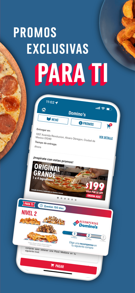 Domino's Pizza México - Dominos Pizza Mexico app interface showing exclusive promotions and loyalty rewards program