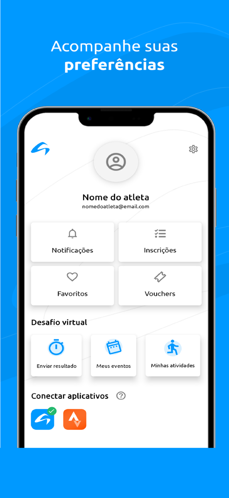 Ticket Sports - User profile screen of the Ticket Sports app displaying race registrations and connected fitness apps.
