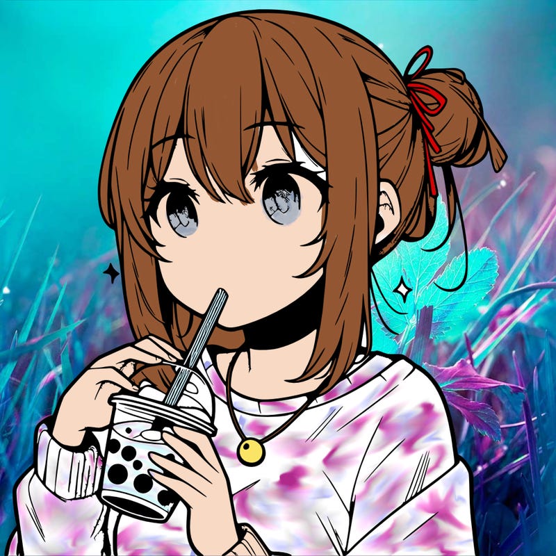 manga character drinking boba