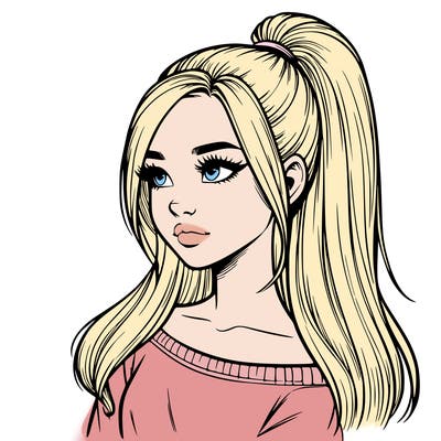 realistic girl with a high ponytail