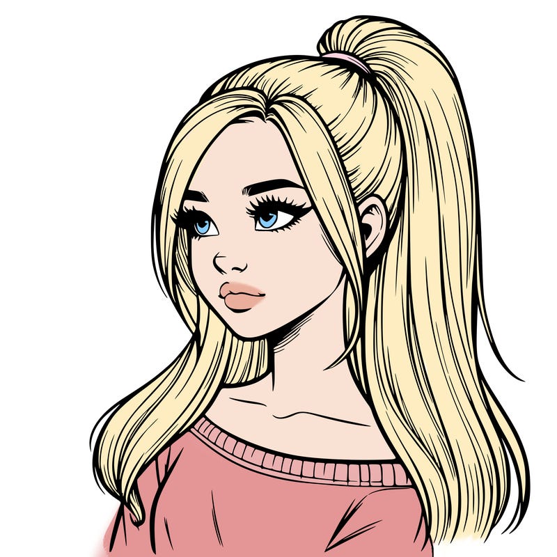 realistic girl with a high ponytail