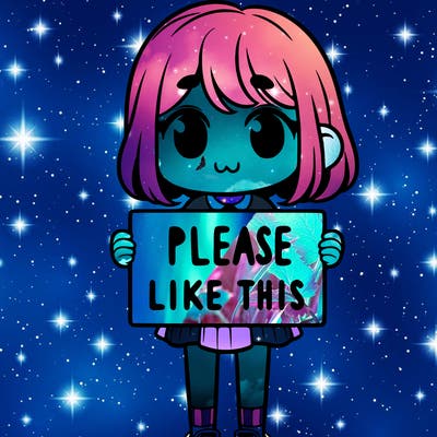 a girl holding a sign that says please like this one