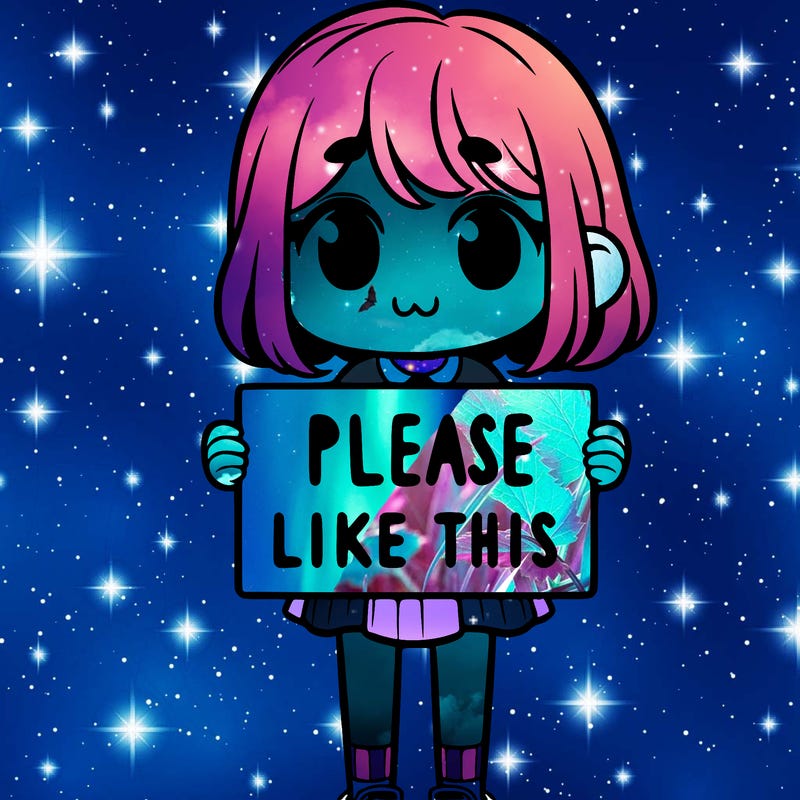 a girl holding a sign that says please like this one