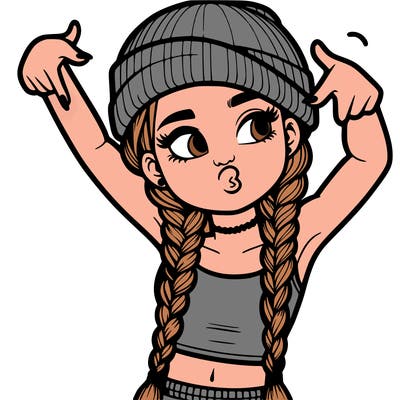 realistic teenage girl with braids and a beanie and crop top doing 🫶🏼