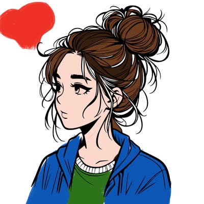 realistic teenage girl with a messy bun