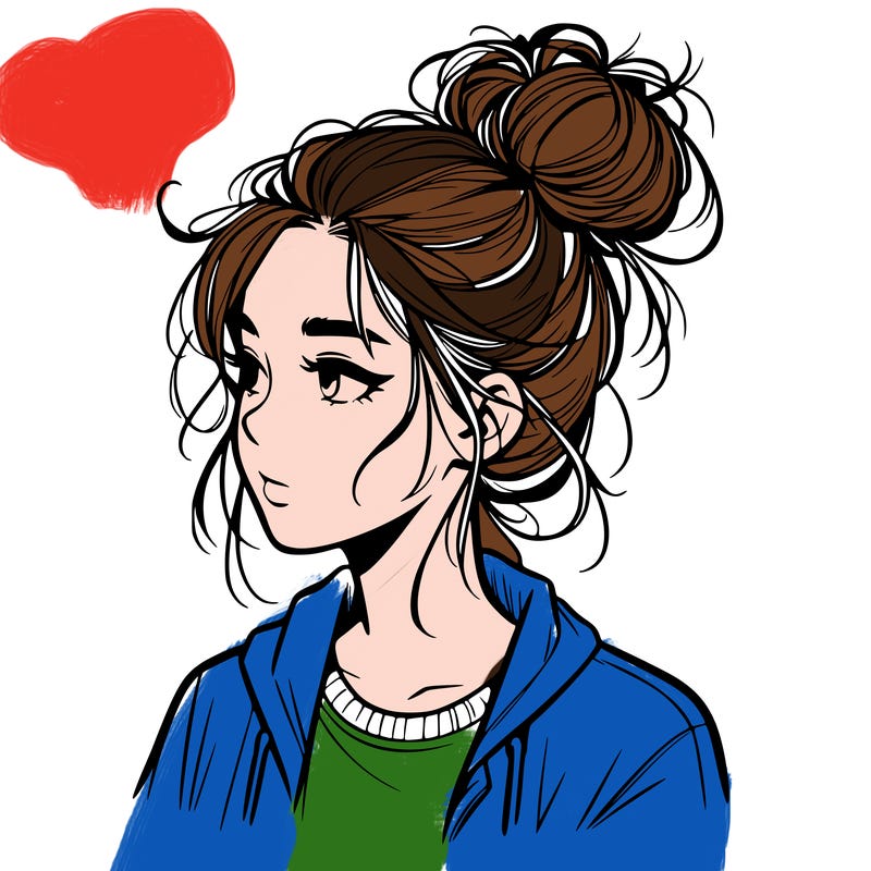 realistic teenage girl with a messy bun