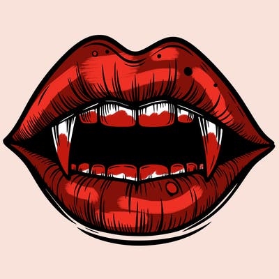 lips with vampire teeth