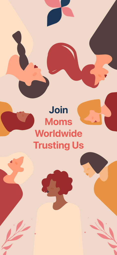 Graphic illustration of diverse women with the text Join Moms Worldwide Trusting Us