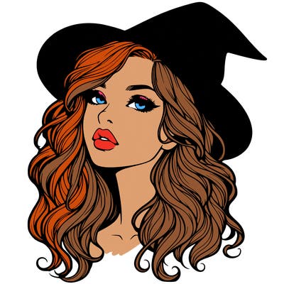 realistic witch girl with wavy hair and lips