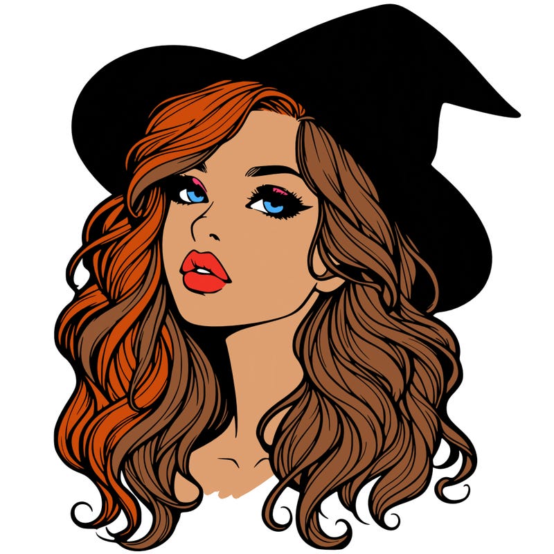 realistic witch girl with wavy hair and lips