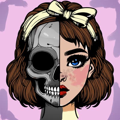 realistic girl with half skull mask