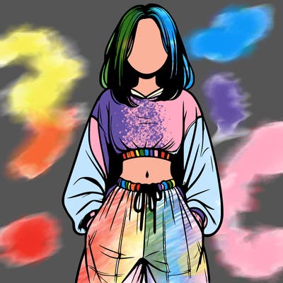 realistic girl faceless with baggy pants and a crop top