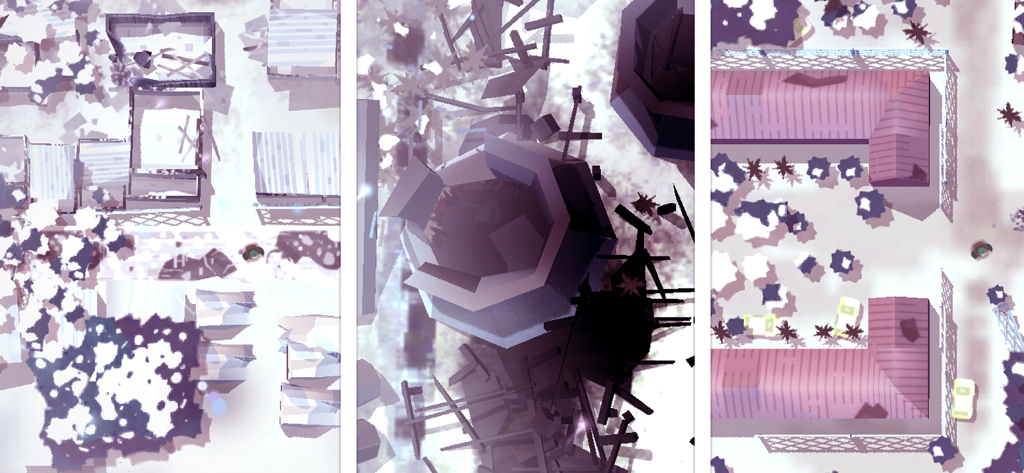 Top-down view of snowy post-apocalyptic ruins and landscapes in OPUS Rocket of Whispers