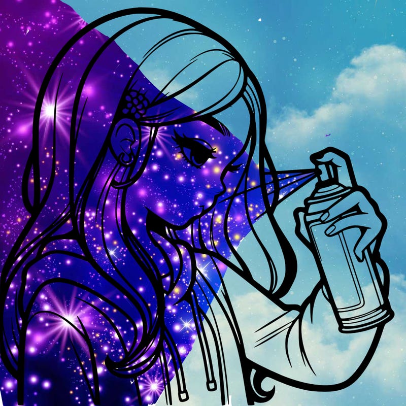 a realistic girl spray painting