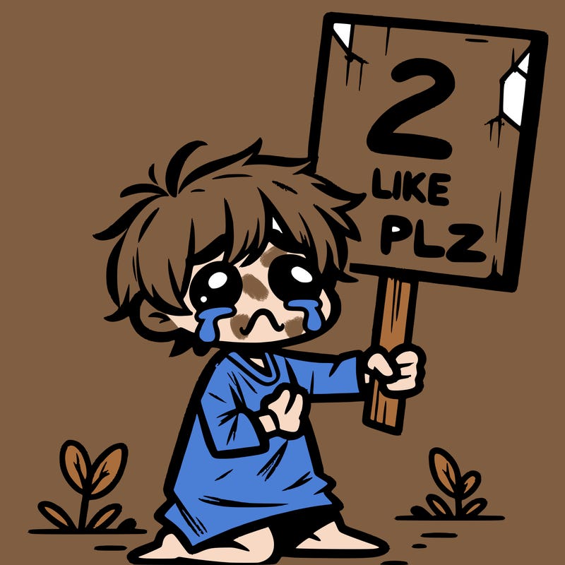 small poor toddler crying with sign that says 2 like plz