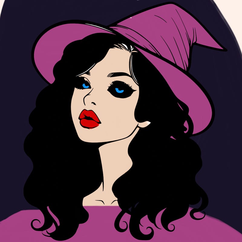 realistic witch girl with wavy hair and lips