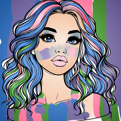 realistic girl with wavy hair and lips