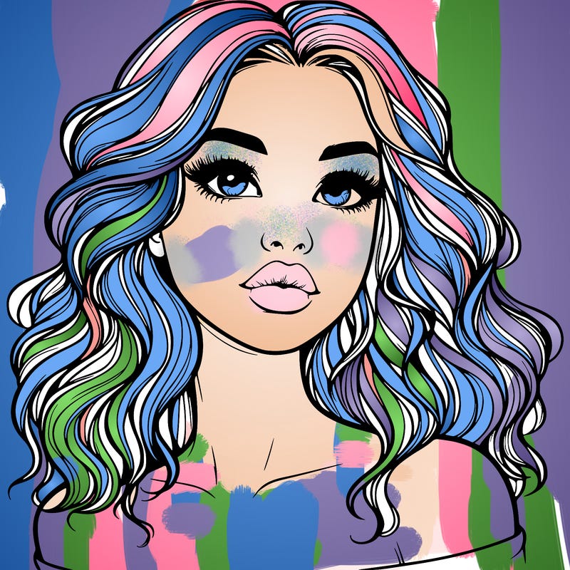 realistic girl with wavy hair and lips