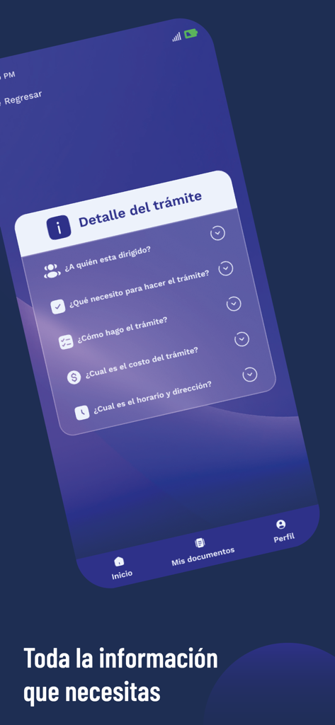 Gob.EC - Schermata dell'app mobile Gob.EC che mostra i dettagli e i requisiti per una procedura governativa ecuadoriana.