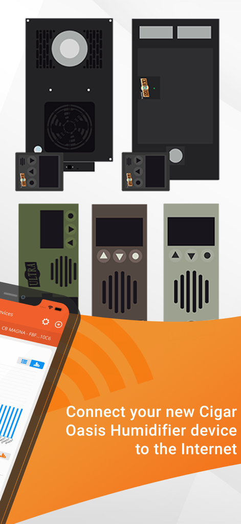 Cigar Oasis My Smart Humidor - Cigar Oasis humidifier units and mobile app connection screen