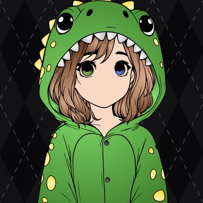 a girl in a dinosaur onesie realistic