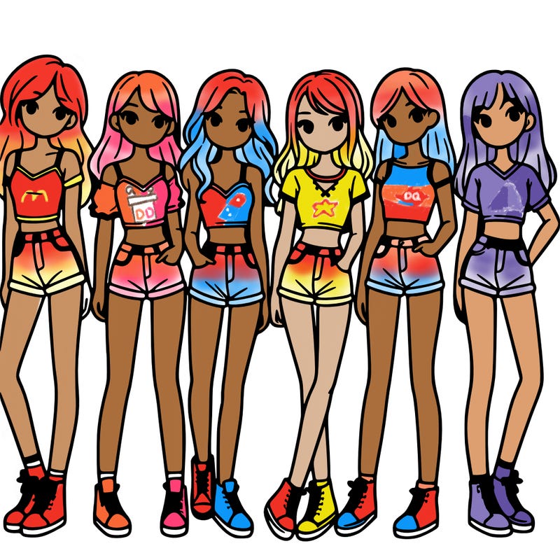 a group of girls wearing crop tops and shorts