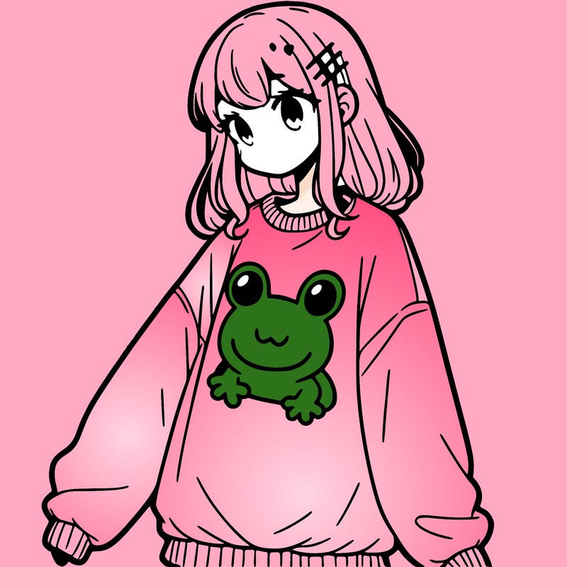 girl wearing frogging sweatshirt
