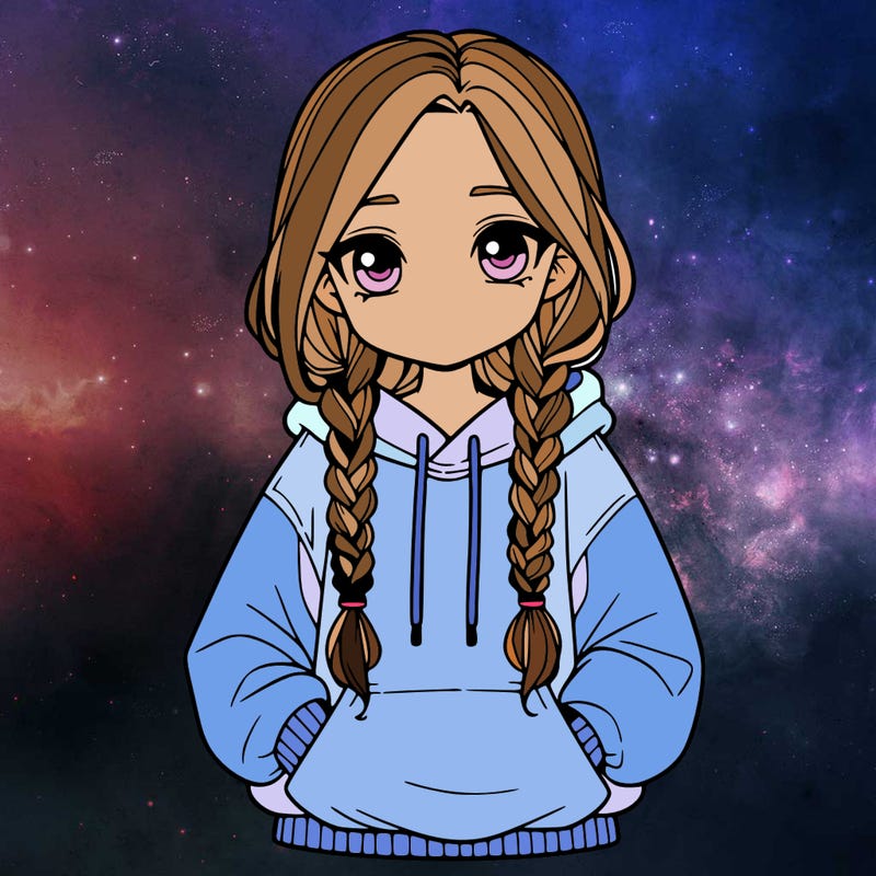 a realistic girl with a oversized hoodie and she has braids
