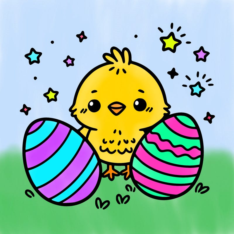 cute easter chick with eggs