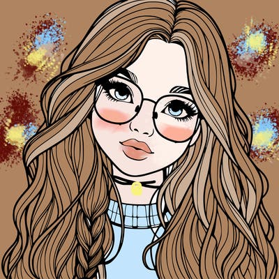 girl with long hair and freckles and glasses realistic