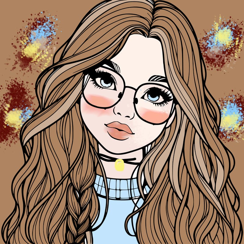 girl with long hair and freckles and glasses realistic