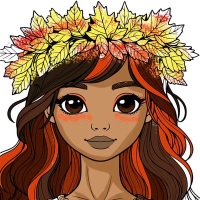 realistic girl with fall leaf crown