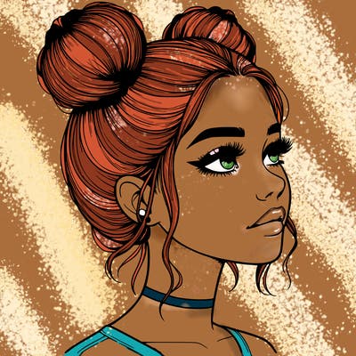 realistic girl with buns on the top of her head