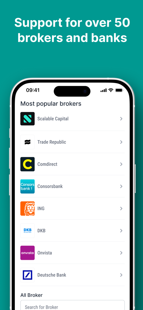 Parqet - Portfolio Tracker - Eine Liste beliebter Broker und Banken, die von der Parqet-App für den einfachen Import von Portfolio-Daten unterstützt werden